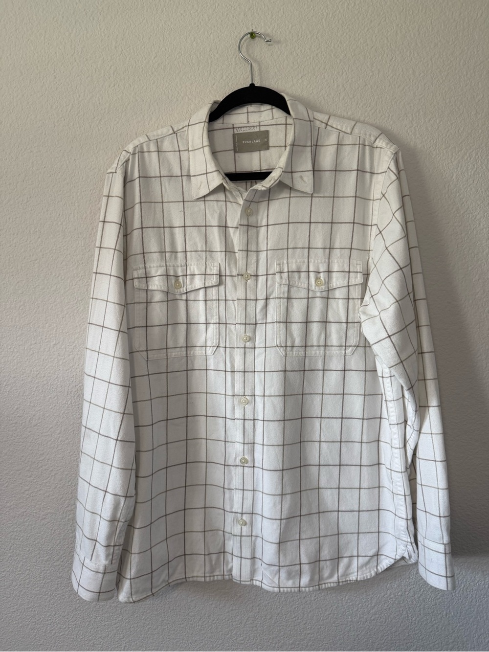 Everlane White Shirt with Brown Windowpane Grid PW2
